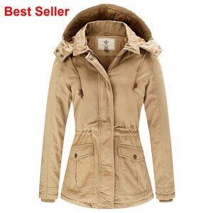 Women's Winter Thick Cotton Parka Jacket with Removable Hood, Warm Coat